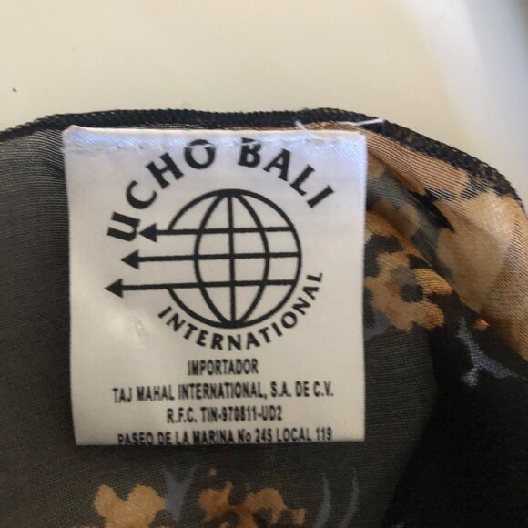 Ucho Bali Black Gold Metallic Floral Scarf Fringe Lightweight Sheer 19.5x63in - Picture 6 of 7